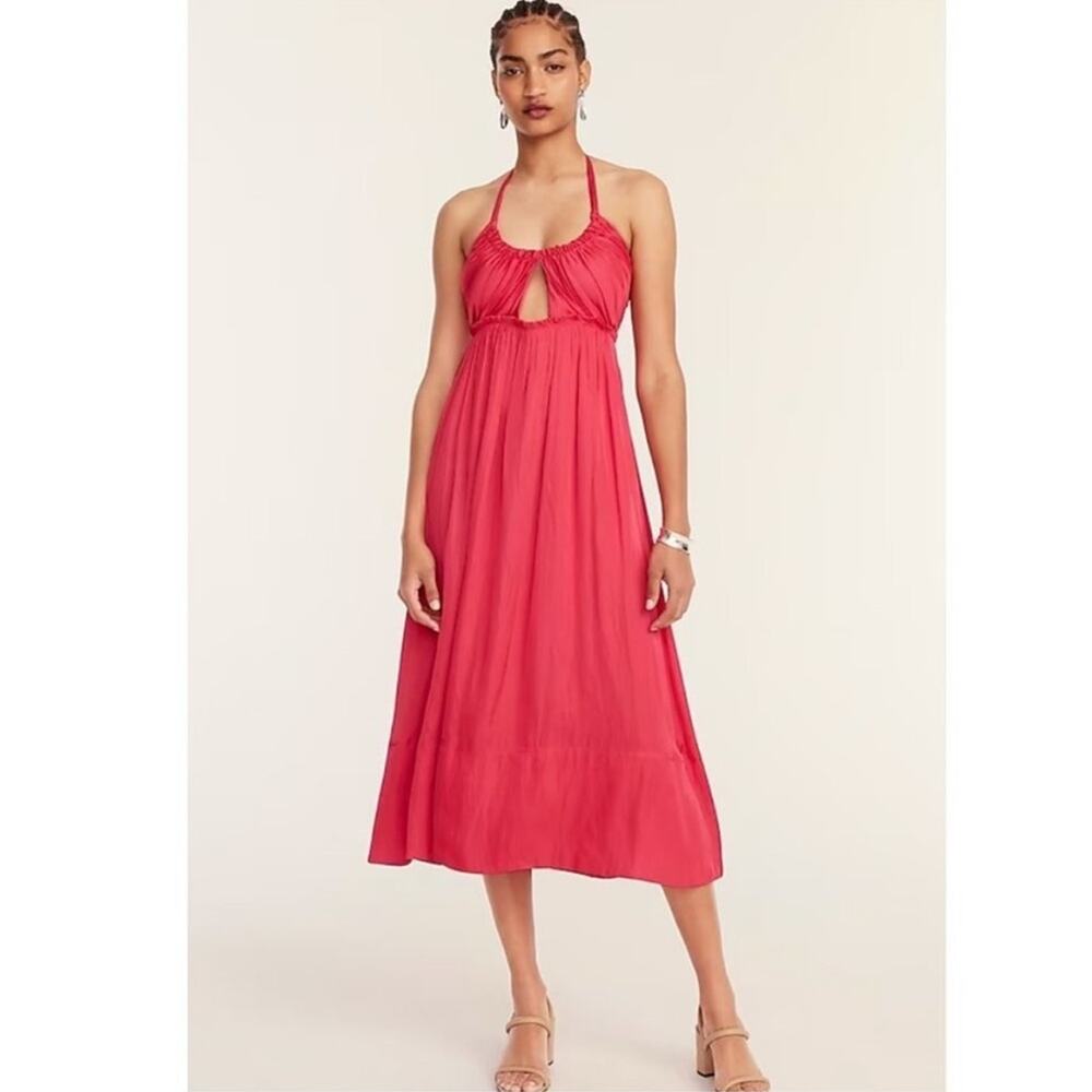 NWT J. Crew collection Halter cutout dress in featherweight satin wild hibiscus‎